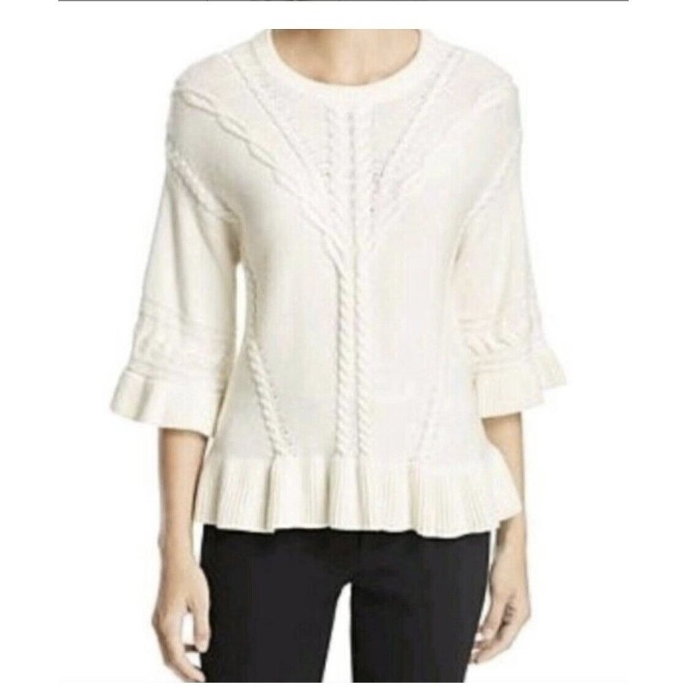 $270 Kate Spade Cable Knit Wool Cashmere Blend Pullover Sweater White Sz XS New!